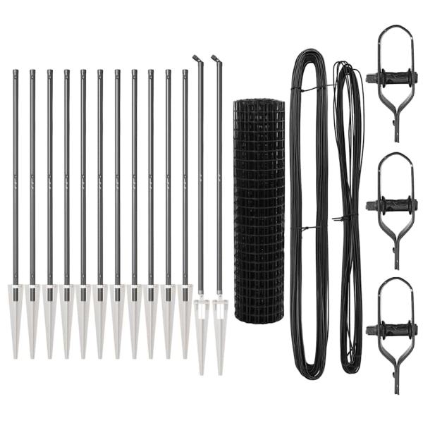 Euro Zaun mit 13 Spitzenpfosten 1,2x25 m aus verzinktem Stahl Grau