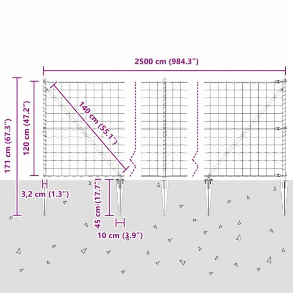 Euro Zaun mit 13 Spitzenpfosten 1,2x25 m aus verzinktem Stahl Grau