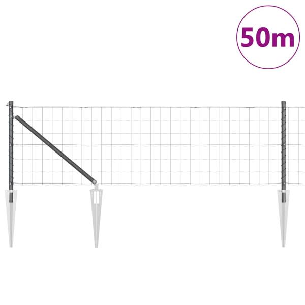 Euro Zaun mit 13 Spike-Posts 0.6x50 m verzinkter Stahl Grau