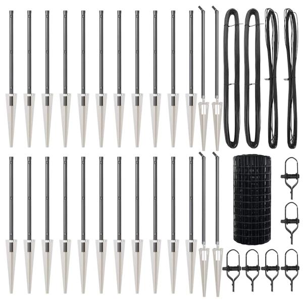 Euro Zaun mit 13 Spike-Pfosten 0,4x50 m verzinkter Stahl Grau