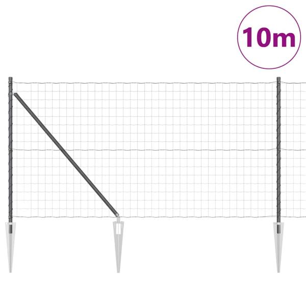 Eurozaun mit 7 Spike-Posts 1x10 m, verzinkter Stahl in Grau