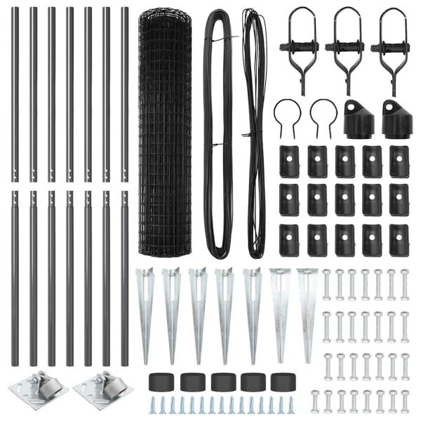 Euro Zaun mit 7 Spike-Pfählen 1,4x10 m verzinkter Stahl grau