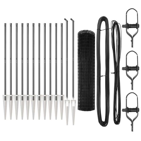 Euro Zaun Set mit 2 Grau Pulverbeschichteter Stahl 25 x 1,2 m