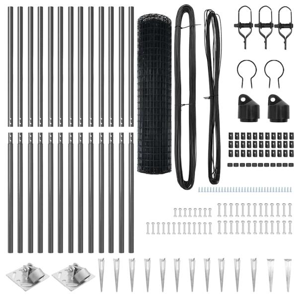 Euro Zaun Set mit 2 Grau Pulverbeschichteter Stahl 25 x 1,2 m