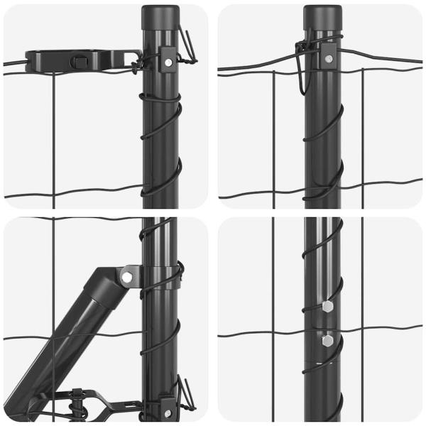 Euro Zaun Set mit 2 Grau Pulverbeschichteter Stahl 25 x 1,2 m