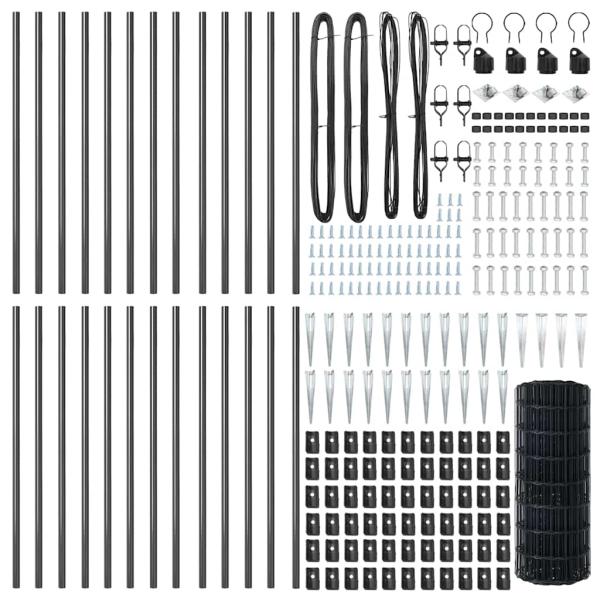Euro Zaun mit 13 Spike-Posts 0.6x50 m galvanisierter Stahl Grau