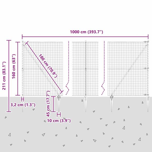 Eurozaun mit 7 Stachelpunkten 1,6x10 m verzinkter Stahl