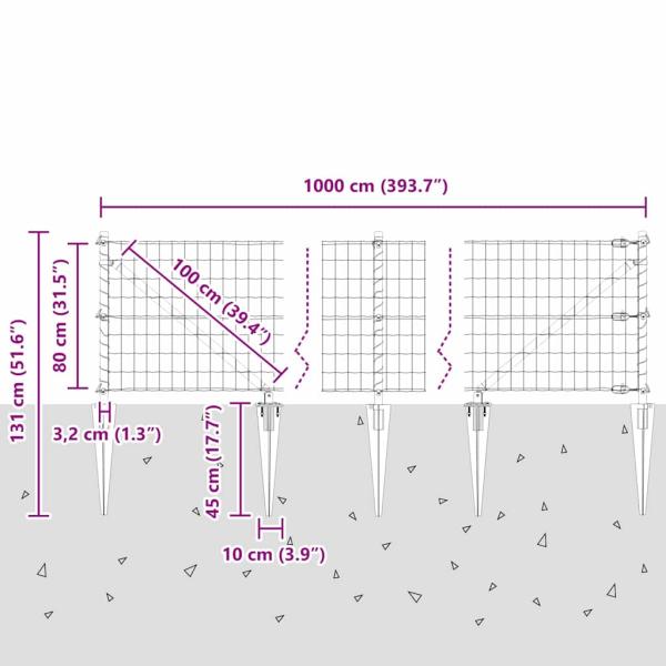 Euro Zaun mit 7 Spike-Posten 0.8x10 m Feuerverzinkter Stahl