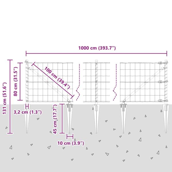 Outdoor Euro Zaun mit Spitzen 10 x 0,8 m Verzinkter Stahl Netz