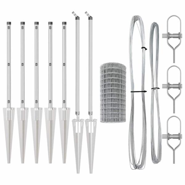 Eurozaun mit 7 Spike-Posts 0.6x10 m Verzinkter Stahl