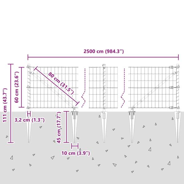 Euro Zaun mit 13 Spikepfosten 0.6x25 m aus verzinktem Stahl