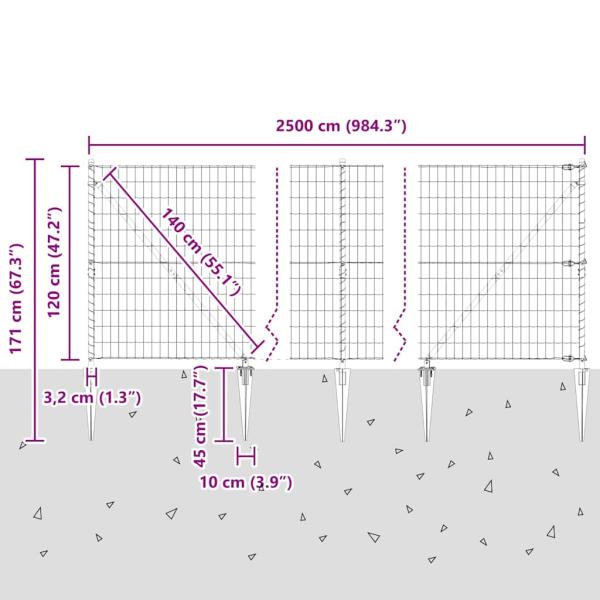 Euro-Zaun mit 13 Spitzenpfosten 1,2x25 m Verzinkter Stahl