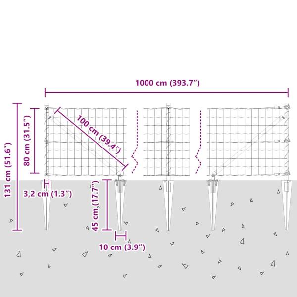 Euro Zaun mit 7 Spike-Posts 0.8x10 m Verzinkter Stahl