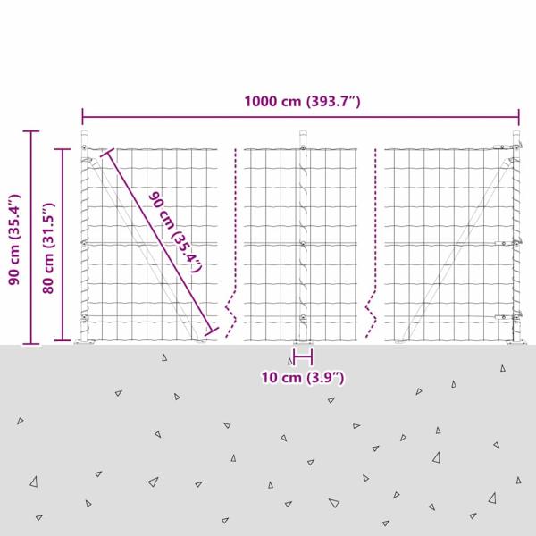 Eurozaun mit Betonfundament 10 x 0,8 m PVC-beschichteter Stahl