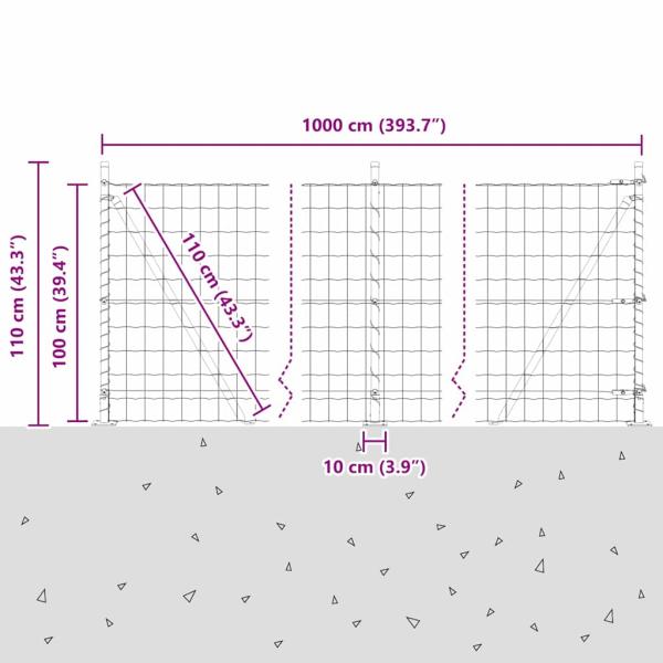Eurozaun mit 7 Flanschpfosten 1x10 m Verzinkter Stahl