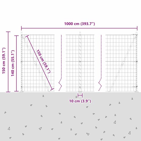 Eurozaun mit Betonfundament 10 x 1,4 m PVC-beschichteter Stahl