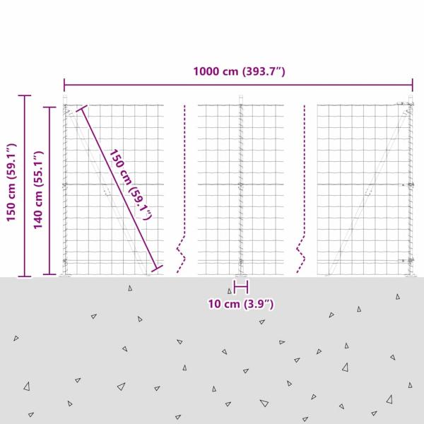 Eurozaun mit 7 Flanschpfosten 1,4x10 m verzinkter Stahl