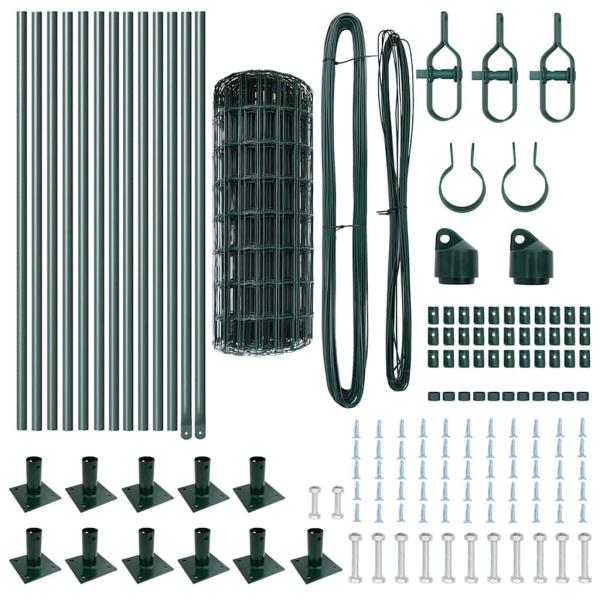Euro Zaun mit 13 Flanschpfosten 0,4x25 m Verzinkter Stahl