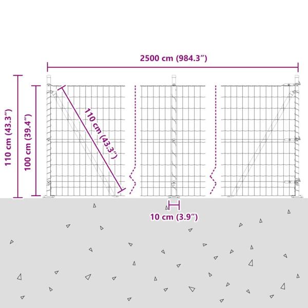 Euro-Zaun mit 13 Flanschpfosten 1x25 m aus galvanisiertem Stahl