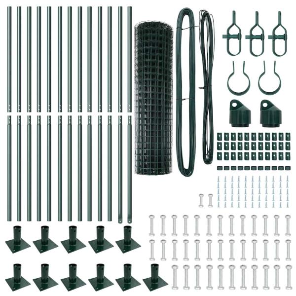 Euro Zaun Set mit 2 Grün Stahl, PVC-Beschichtung 25 x 1,0 m