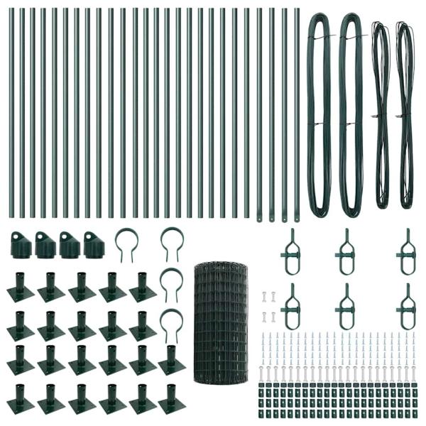 Euro-Zaun mit 13 Flanschpfosten 0,4x50 m verzinkter Stahl