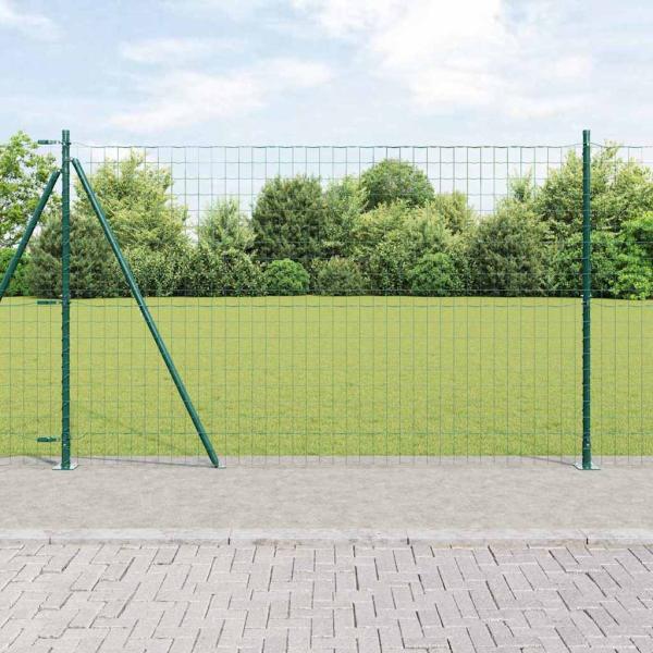 ARDEBO.de - Euro Zaun mit 7 Flanschpfosten 1,4x10 m galvanisierter Stahl