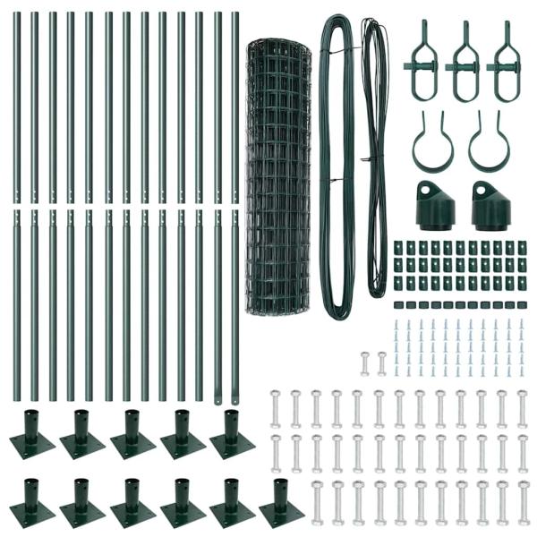 Euro Zaun Set von 2 Grün Pulverbeschichteter Stahl 25 x 1,0 m