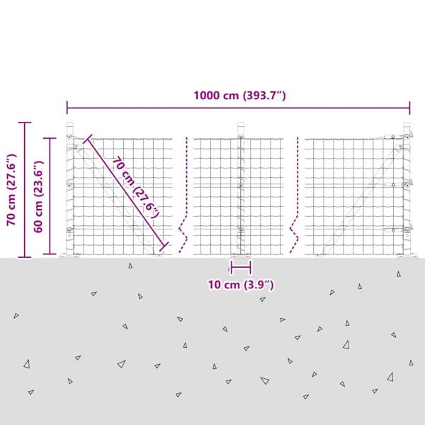 Euro Zaun mit 7 Flanschpfosten 0.6x10 m verzinkter Stahl
