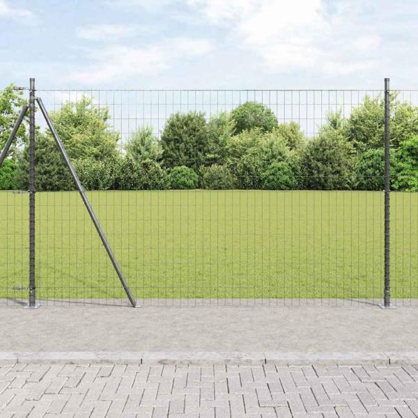 ARDEBO.de - Euro Zaun mit 7 Flanschpfosten 1,5x10 m verzinkter Stahl