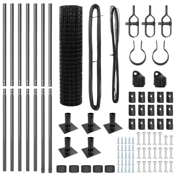 Euro Zaun Set von 2 Grau Metall 10 m lang Langlebig Euro Zaun