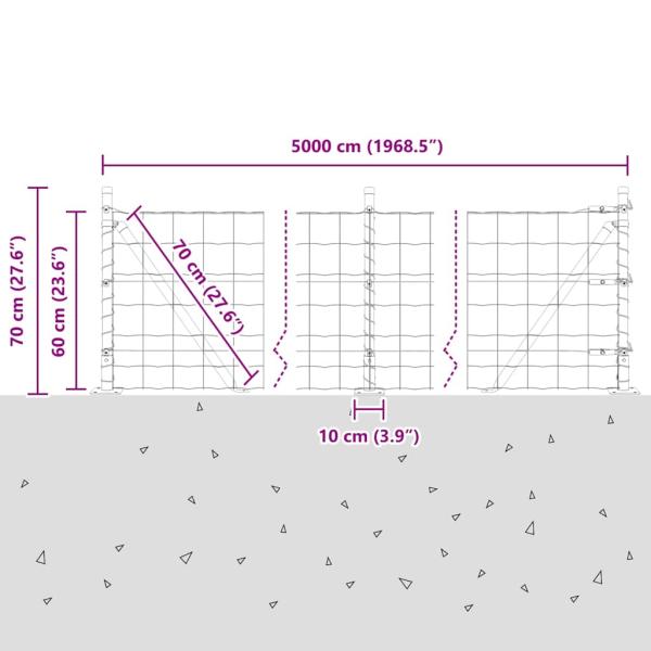 Euro-Zaun mit 13 Flanschpfosten 0,6x50 m verzinkter Stahl