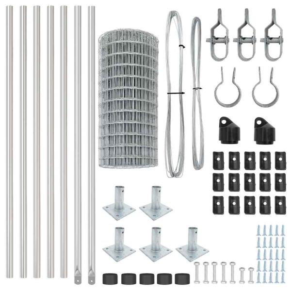 Euro Zaun mit 7 Flanschpfosten 0,6x10 m Galvanisierter Stahl
