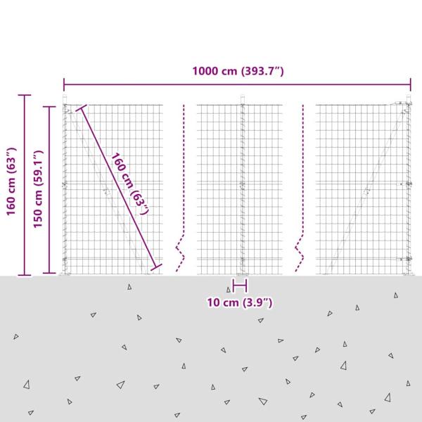 Euro Zaun mit 7 Flanschpfosten 1,5x10 m Verzinkter Stahl