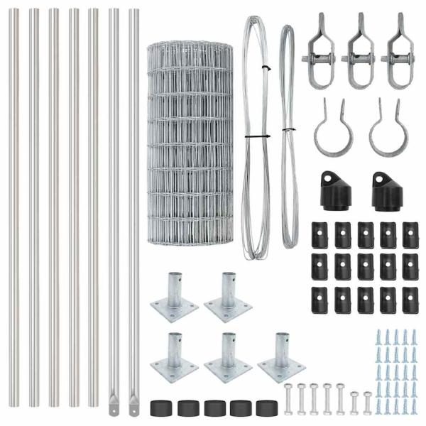 Euro Zaun mit 7 Flanschenpfosten 0.6x10 m Verzinkter Stahl