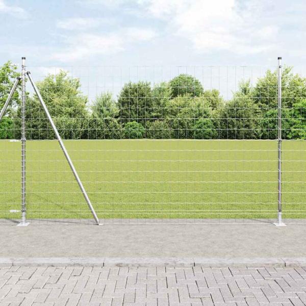 ARDEBO.de - Euro Zaun mit 7 Flanschpfosten 1,4x10 m galvanisierter Stahl