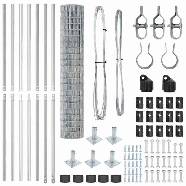 Euro Zaun mit 7 Flanschpfosten 1,6 x 10 m galvanisierter Stahl