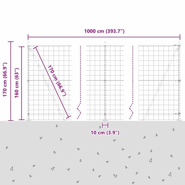 Euro Zaun mit 7 Flanschpfosten 1,6x10 m verzinkter Stahl