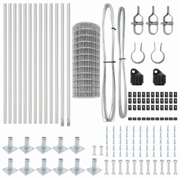 Euro-Zaun mit 13 Flanschpfosten 0,4x25 m verzinkter Stahl