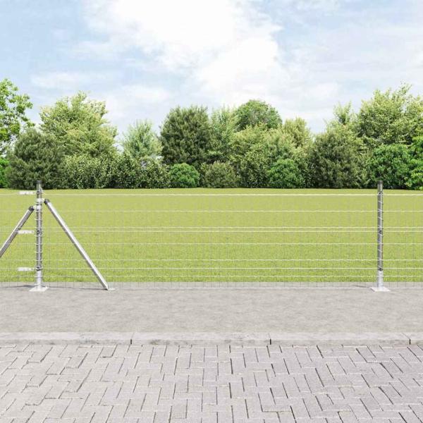 ARDEBO.de - Euro Zaun mit 13 Flanschpfosten 0,6x25 m Galvanisierter Stahl