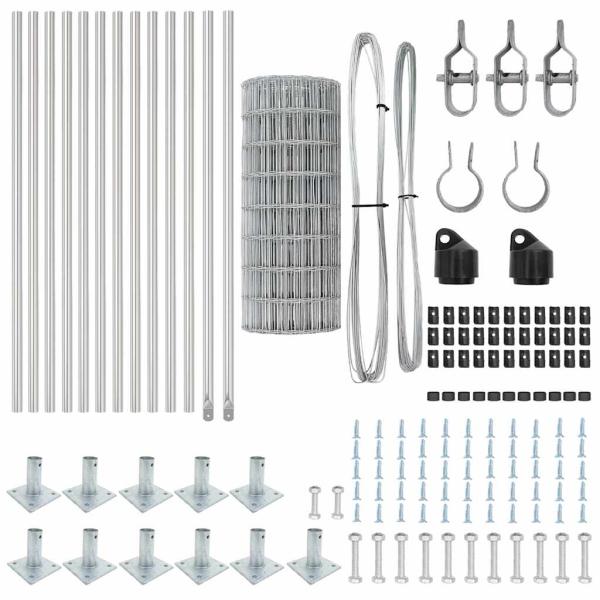 Euro Zaun mit 13 Flanschpfosten 0,6x25 m Galvanisierter Stahl