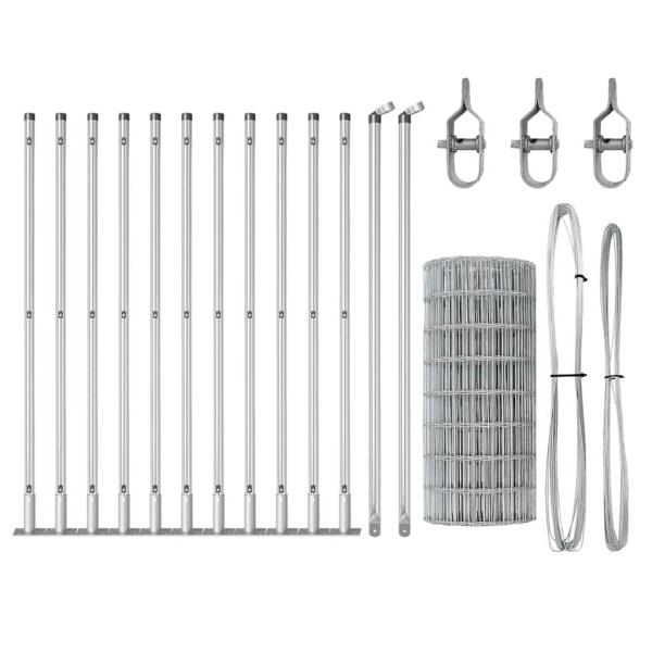 Euro Zaun mit 13 Flanschpfosten 0,4x50 m Galvanisierter Stahl