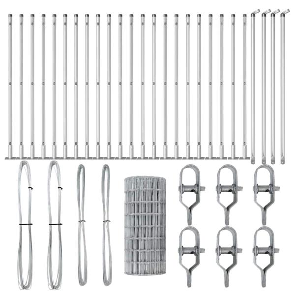 Euro-Zaun mit 13 Flanschpfosten 0,6x50 m feuerverzinkter Stahl