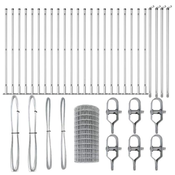 Euro Zaun mit 13 Flanschpfosten 0,6x50 m feuerverzinkter Stahl