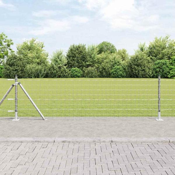 ARDEBO.de - Euro Zaun mit 7 Flanschen Pfosten 0.4x10 m Galvanisierter Stahl