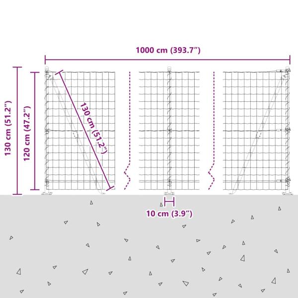 Eurozaun mit 7 Flanschpfosten 1,2x10 m verzinkter Stahl