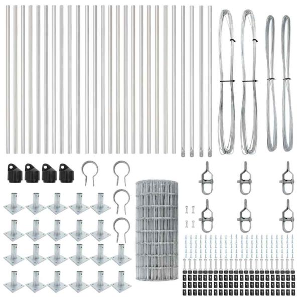 Euro Zaun mit 13 Flanschpfosten 0,6x50 m Verzinkter Stahl