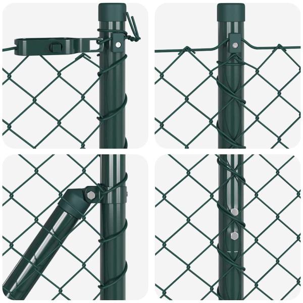 Kettenzaun mit 7 Pfosten 1.6x10 m Verzinkter Stahl Grün