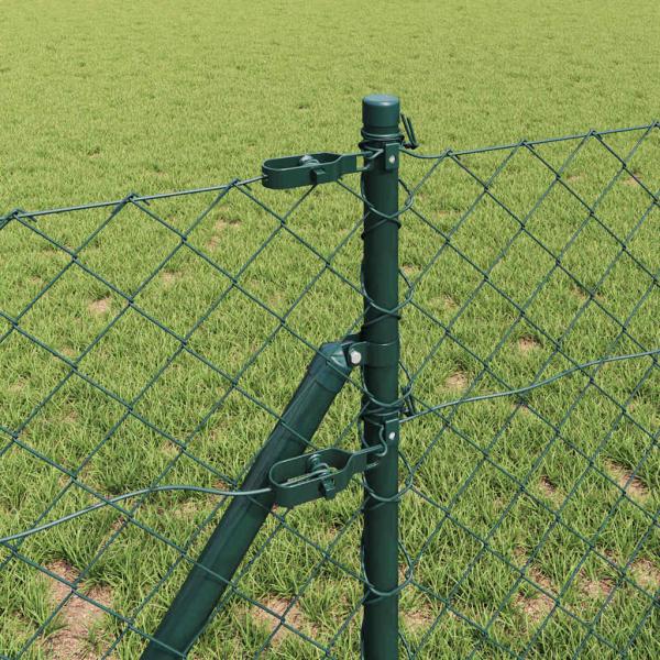 Kettenzaun mit 7 Pfosten 0,4x10 m Verzinkter Stahl Grün