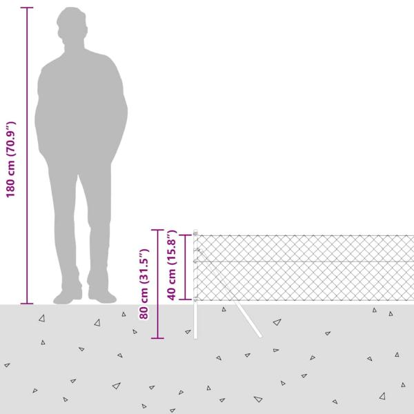 Kettenzaun mit 7 Pfosten 0,4x10 m Verzinkter Stahl Grün