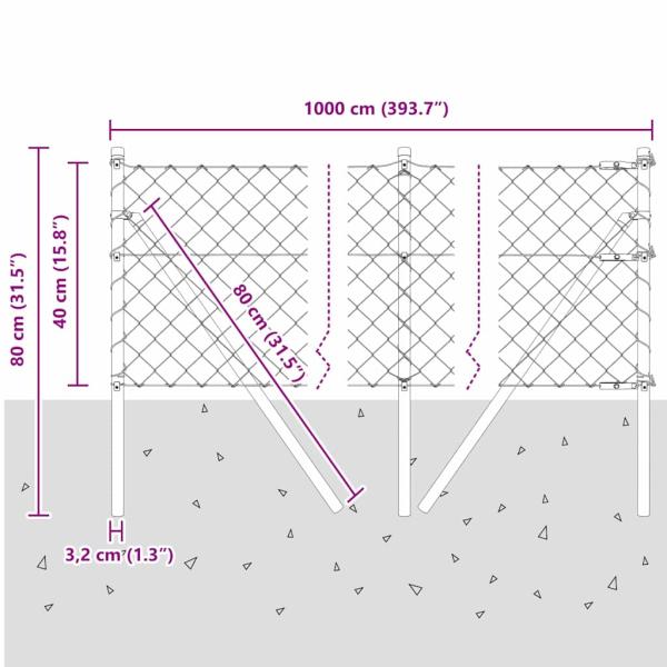 Kettenzaun mit 7 Pfosten 0,4x10 m Verzinkter Stahl Grün